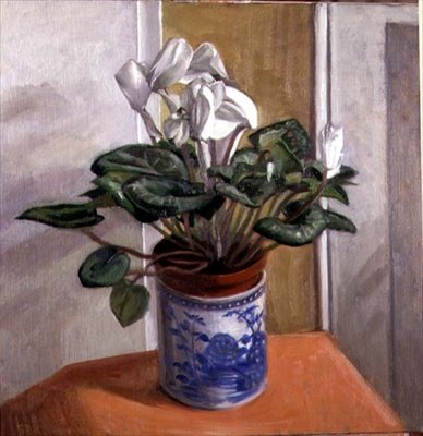 White Cyclamen in a Blue Vase by Anonymous